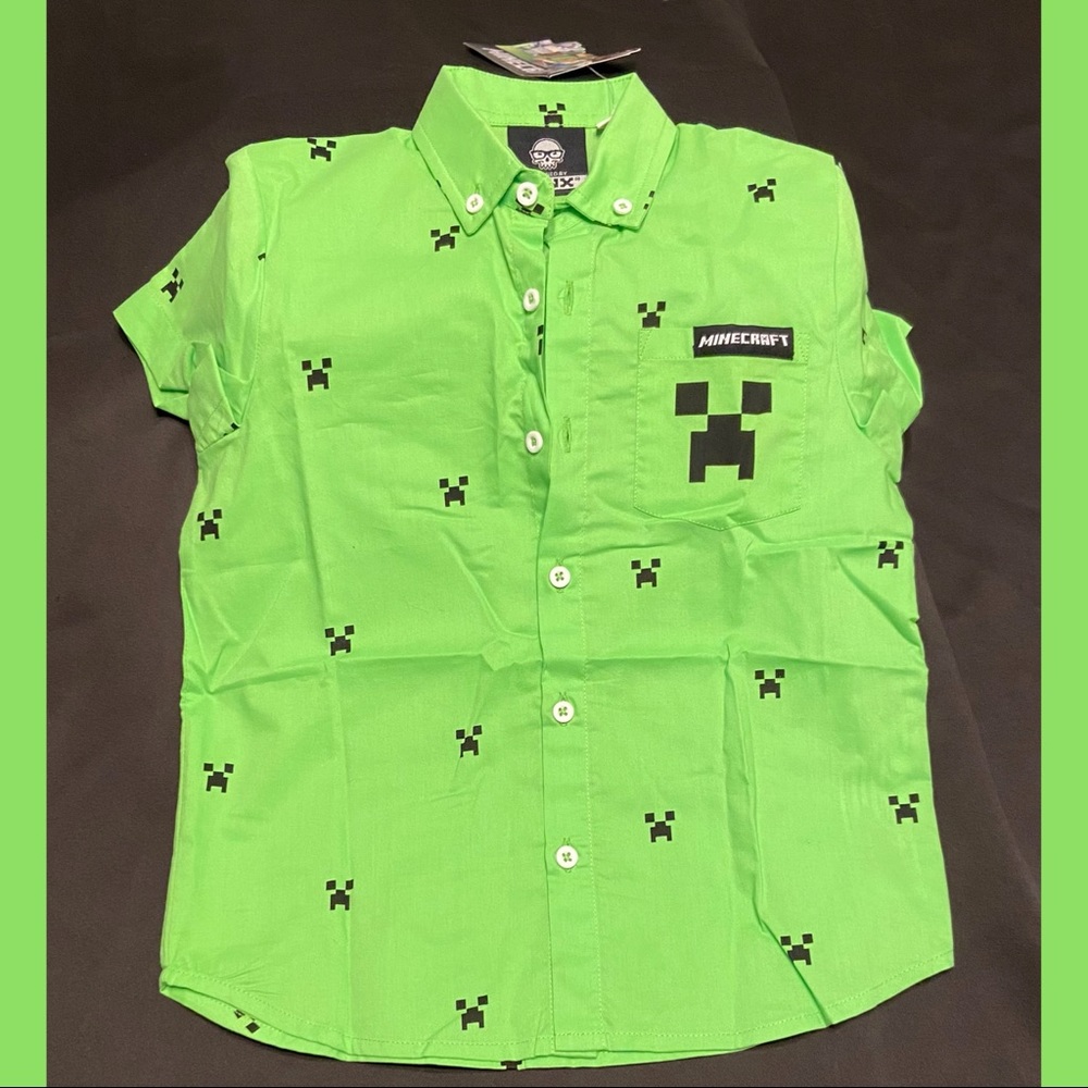 Minecraft Creeper Button Up Boys Collard Shirt